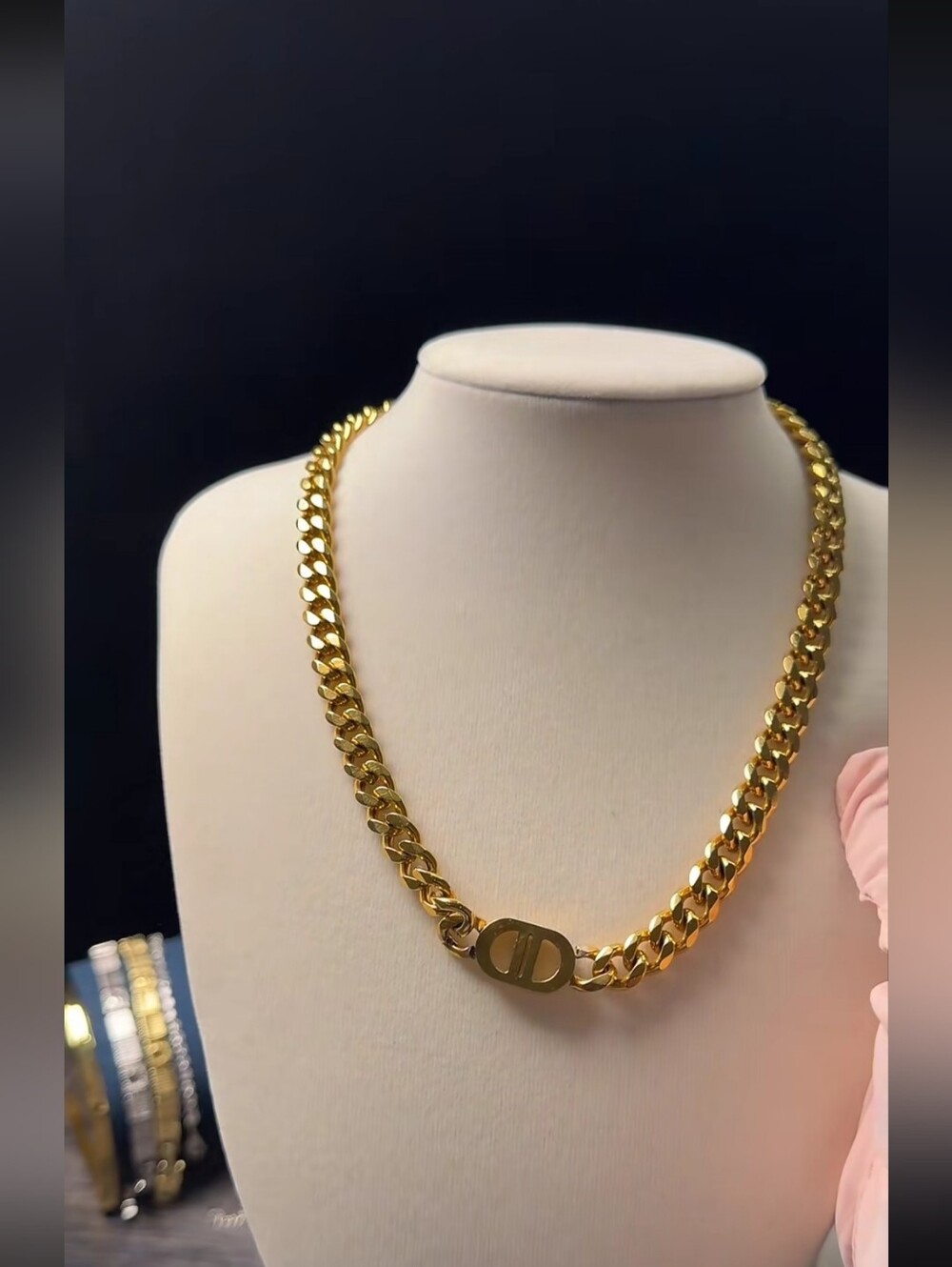 Gold Chain Necklace with Oval Link Accent